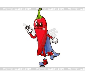 Cartoon groovy red chili pepper Halloween wizard - vector clip art