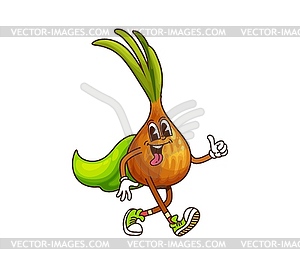 Cartoon groovy onion Halloween wizard character - vector image