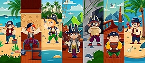 Cartoon kid pirates or corsairs characters collage - vector clip art