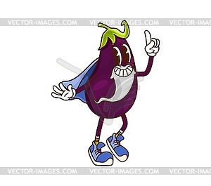 Cartoon groovy eggplant Halloween vegetable wizard - vector clip art