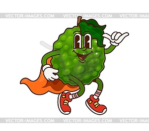 Cartoon groovy bergamot Halloween wizard fruit - vector clip art