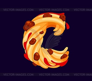 Fast food pasta alphabet font typeset letter C - vector image