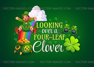 Looking over four leaf clover, St Patrick quote - vector image