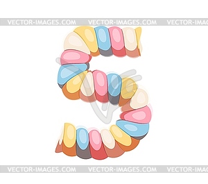 Cafe dessert font marshmallow digit 5 five - vector image