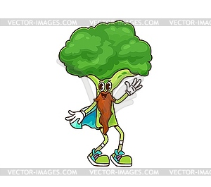 Cartoon groovy broccoli halloween wizard vegetable - vector clipart