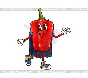 Cartoon groovy red bell pepper Halloween wizard - vector clipart