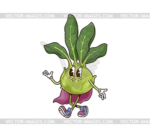 Cartoon groovy kohlrabi Halloween wizard vegetable - vector image