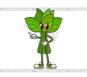 Cartoon groovy spinach Halloween wizard vegetable - vector clipart