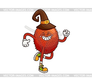 Cartoon lychee Halloween wizard fruit character - vector clip art