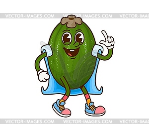 Cartoon groovy feijoa Halloween wizard character - vector clipart