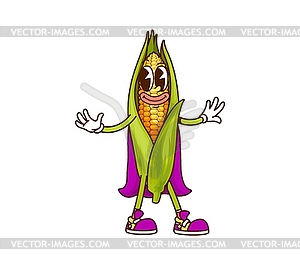 Cartoon groovy corn cob Halloween wizard character - vector image