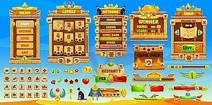 Ancient Egypt game interface, GUI buttons, assets - color vector clipart