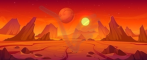 Mars red planet landscape, game space background - vector clip art