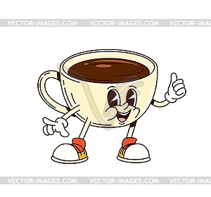 Groovy coffee cup happy smiling character - vector image