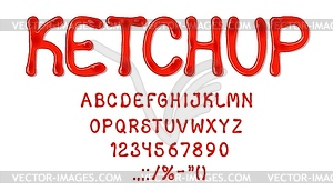 Ketchup tomato sauce font alphabet letters set - vector image