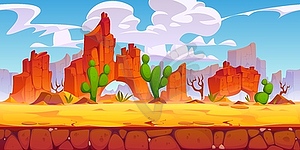 Cartoon Wild West desert landscape game background - vector clipart