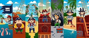 Cartoon kid pirates and corsairs, funny characters - vector clipart