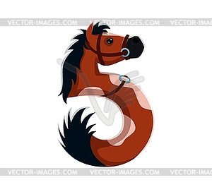 Cartoon farm font type, funny horse animal number - vector clip art