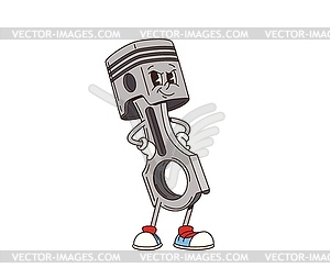 Cartoon retro groovy car piston funny character - vector image