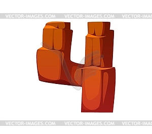 Wild West canyon, cowboy font type digit 4 four - vector image