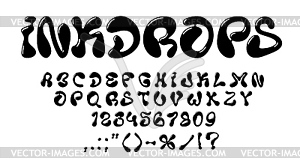 Liquid bubble font alphabet, y2k black ink type - vector clipart