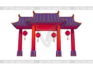 Cartoon traditional Chinese Asian gate paifang - vector clip art