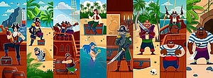 Cartoon pirates and Caribbean corsair characters - vector image