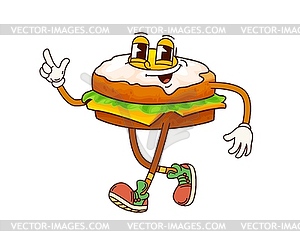 Cartoon fast food groovy sandwich funny character - vector clip art