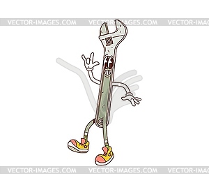 Groovy spanner work tool or DIY cartoon character - vector image