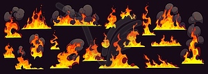 Cartoon fire flames, bonfire with smoke - vector clipart