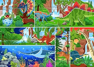 Prehistoric dinosaur characters Jurassic collage - vector image