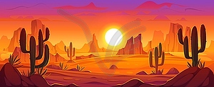 Cartoon Mexican desert landscape with cactuses - vector clip art