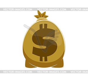 Cartoon math number zero as money bag with dollar - vector clipart