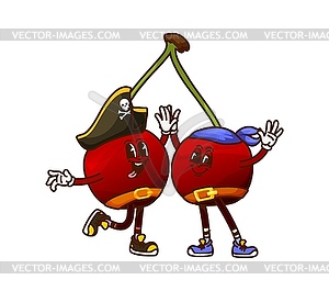 Groovy cherry berries pirate corsair characters - color vector clipart