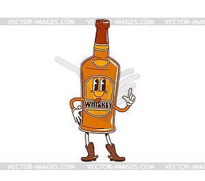 Cartoon groovy whiskey bottle Wild West character - vector image