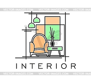 Home interior icon for design studio of furniture - vector clip art