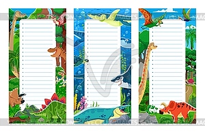 Paper notes, funny dino characters and dinosaurs - vector image