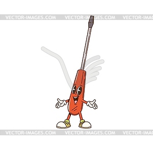 Cartoon groovy screwdriver character DIY work tool - vector clipart