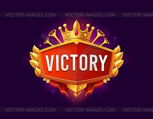 Heraldic game victory icon or badge with win wings - vector image