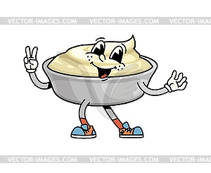 Groovy fast food mayonnaise character, funny face - vector clipart