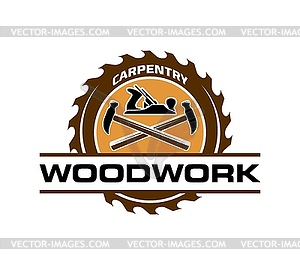 Carpentry workshop and woodwork service icon - vector clip art