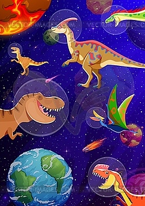 Cartoon dinosaur astronauts characters in space - vector clip art