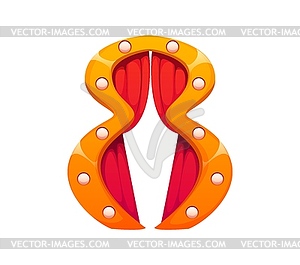 Мультяшный цирковой шрифт, красные занавески номер восемь - клипарт в векторном виде