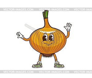 Groovy onion cartoon character with smile on face - vector image