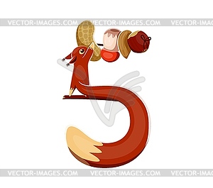 Autumn font type squirrel with nuts digit 5 five - vector image