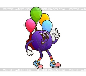 Cartoon groovy plum fruit character on party - vector clipart