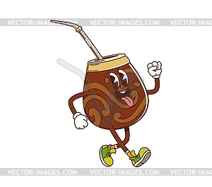 Mate herbal tea drink groovy funny character - vector image