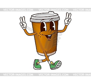 Groovy breakfast coffee cup retro character - vector clip art