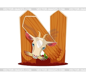 Cartoon farm font type, funny goat animal typeface - vector clipart