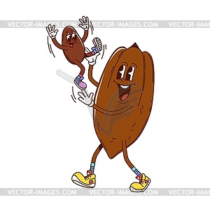 Cartoon groovy cocoa bean funny characters - vector clipart